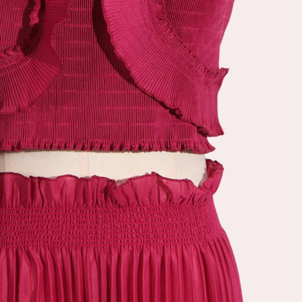2-Piece Contemporary Ensemble - Elegant Ladies Top And Pleated Trousers