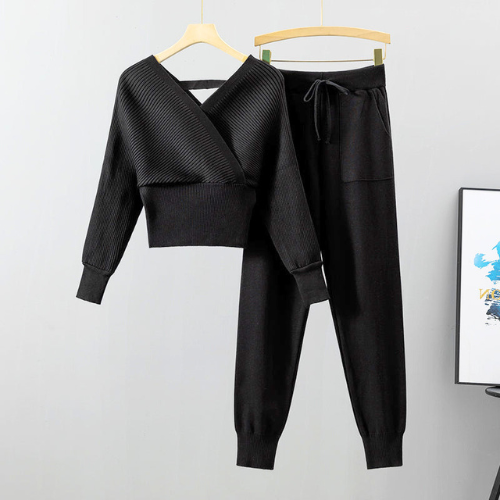 2-piece cross-body set - comfortable ladies loungewear ensemble