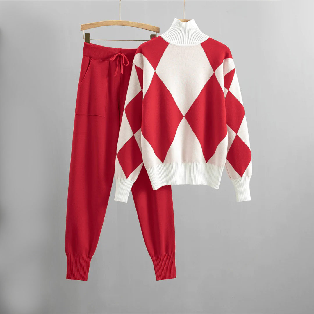 2-Piece Knitted Lounge Set - Stylish Ladies Jumper And Trousers Ensemble
