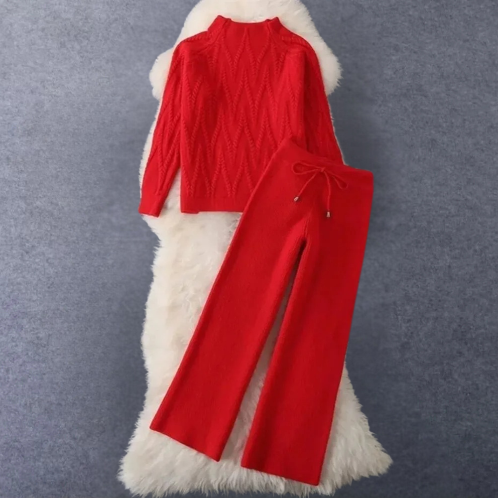 2-Piece Knitted Lounge Set - Stylish Ladies Sweater And Trousers Ensemble