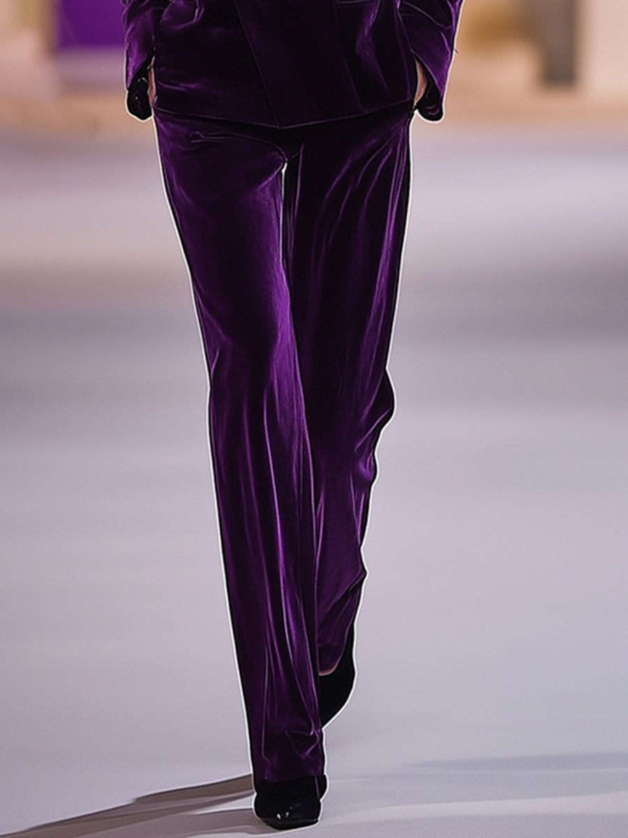 2-Piece Purple Velvet Suit - Elegant Ladies Tailored Outfit
