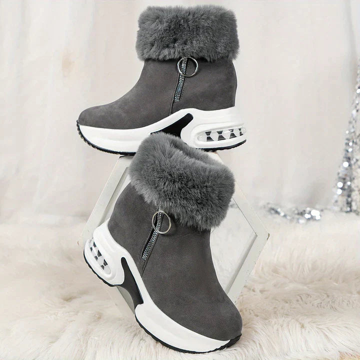 Ankle boots with faux fur - stylish ladies wedge heeled boots