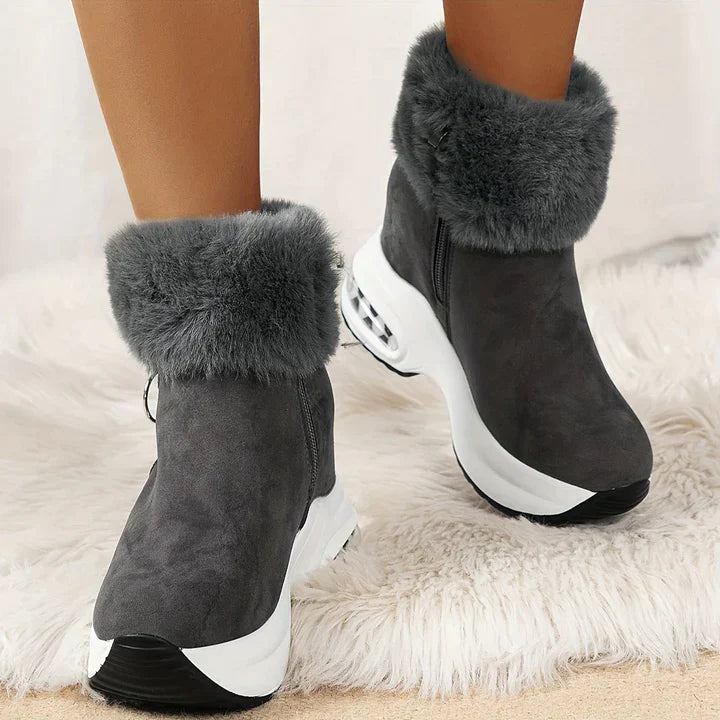 Ankle boots with faux fur - stylish ladies wedge heeled boots