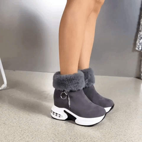 Ankle boots with faux fur - stylish ladies wedge heeled boots