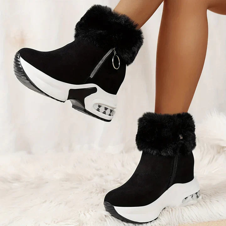 Ankle boots with faux fur - stylish ladies wedge heeled boots