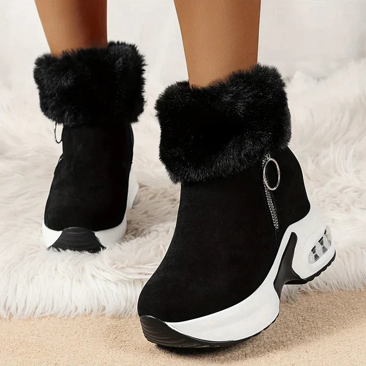 Ankle boots with faux fur - stylish ladies wedge heeled boots