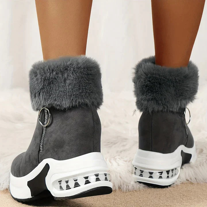 Ankle boots with faux fur - stylish ladies wedge heeled boots