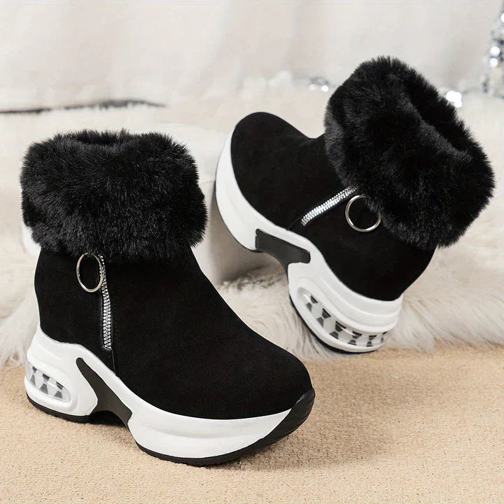 Ankle boots with faux fur - stylish ladies wedge heeled boots
