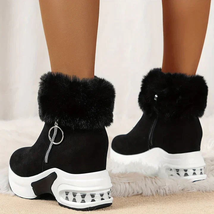 Ankle boots with faux fur - stylish ladies wedge heeled boots