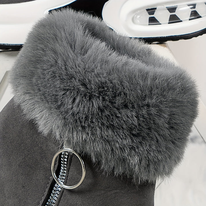 Ankle boots with faux fur - stylish ladies wedge heeled boots