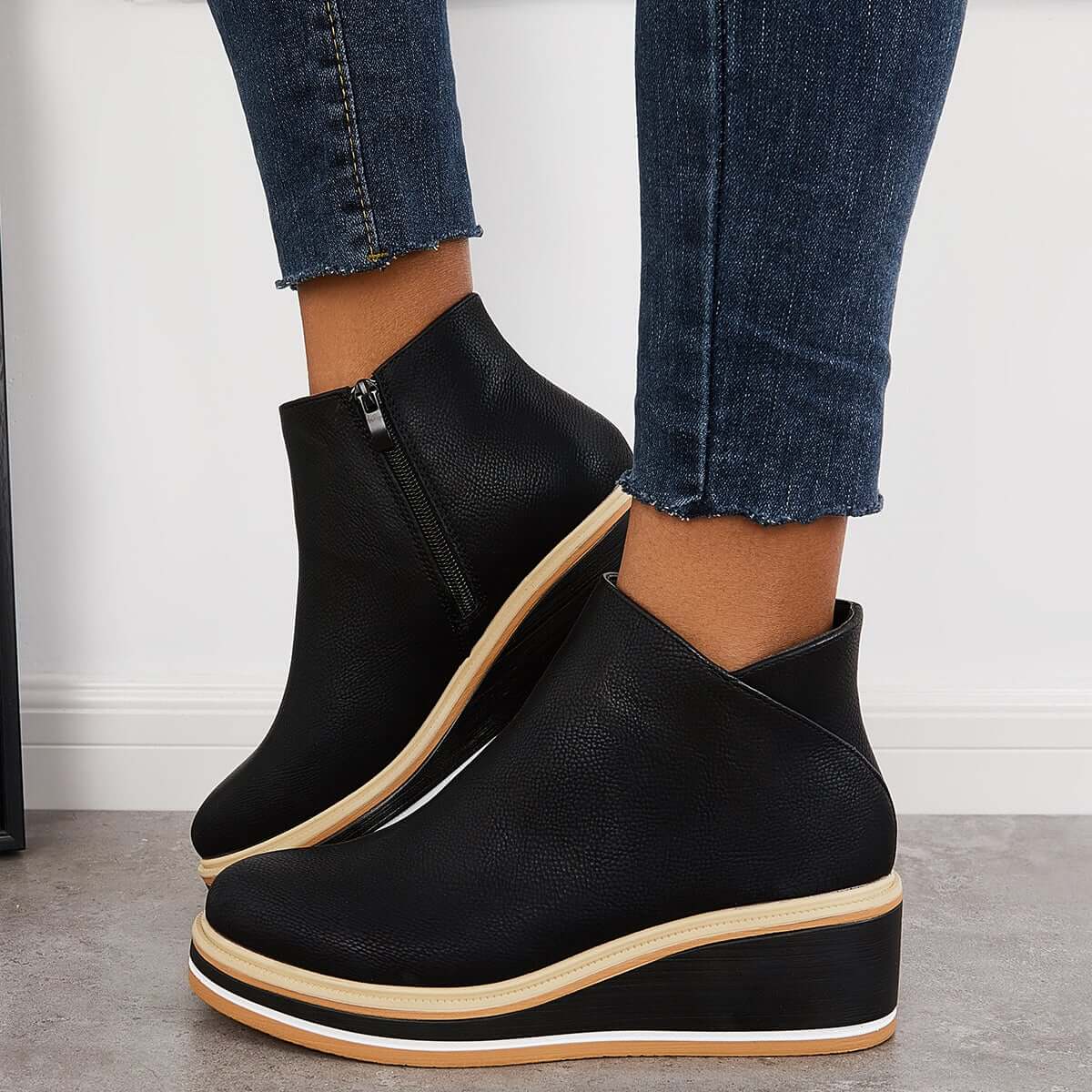 Ankle wedge boots - stylish black ladies ankle boots