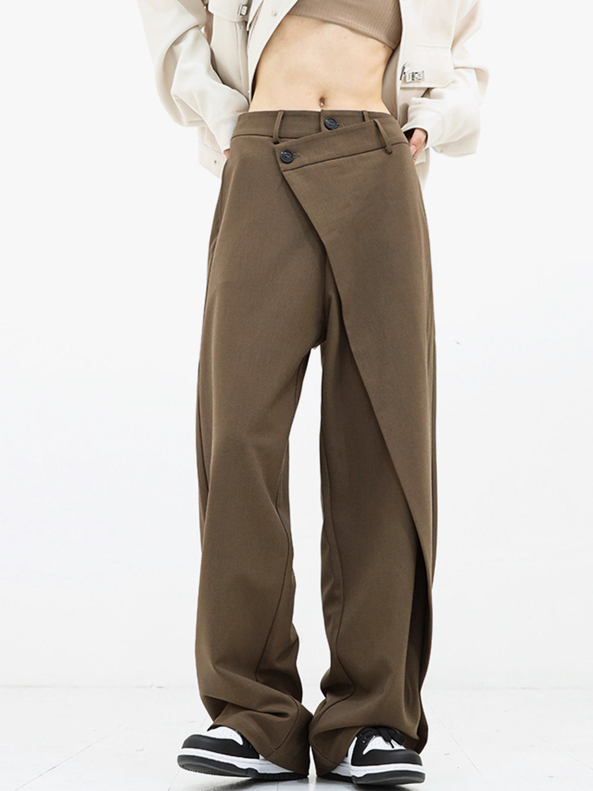 Asymmetric Wide Leg Trousers - Stylish Ladies Tailored Trousers