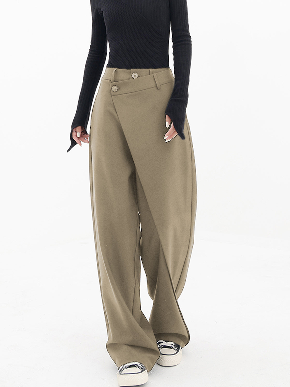 Asymmetric Wide Leg Trousers - Stylish Ladies Tailored Trousers