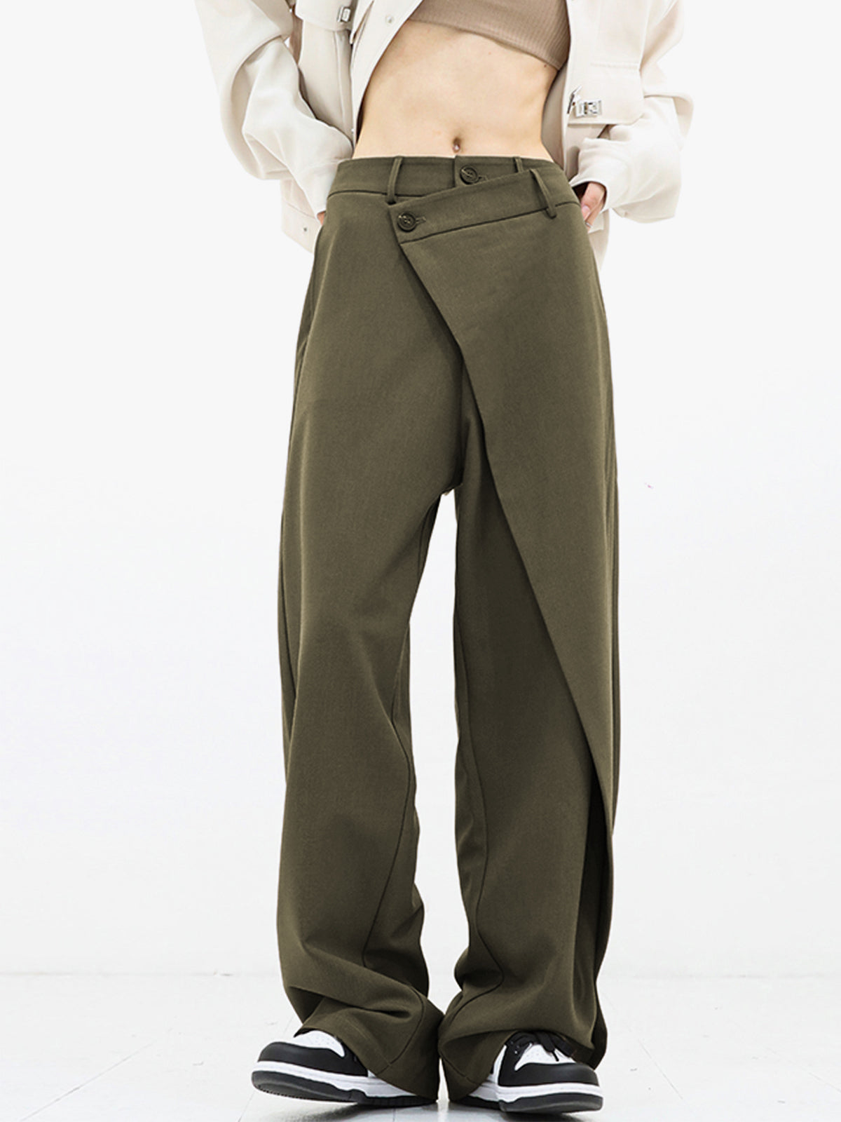 Asymmetric Wide Leg Trousers - Stylish Ladies Tailored Trousers