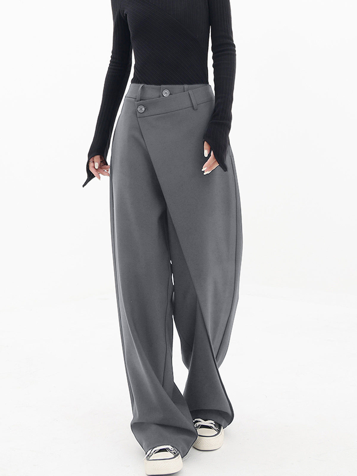 Asymmetric Wide Leg Trousers - Stylish Ladies Tailored Trousers