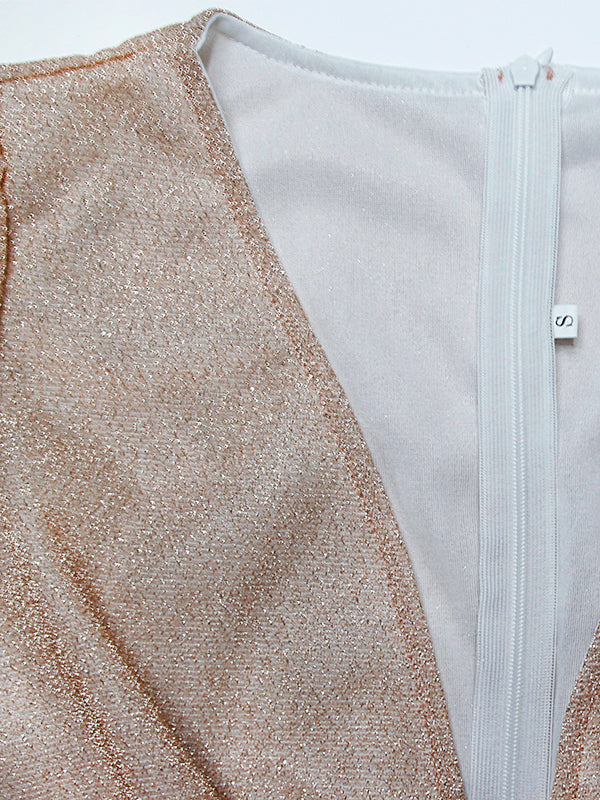 Beige evening dress - elegant shimmer ladies maxi dress