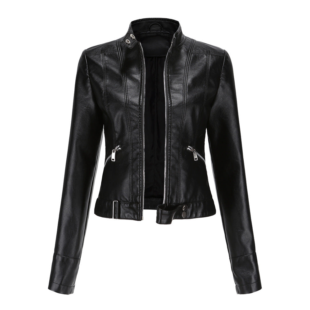 Faux leather biker jacket - ladies’ motorcycle jacket
