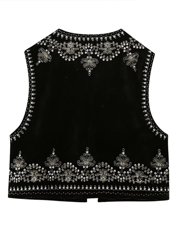 Black Embroidered Waistcoat - Elegant Ladies Sleeveless Jacket