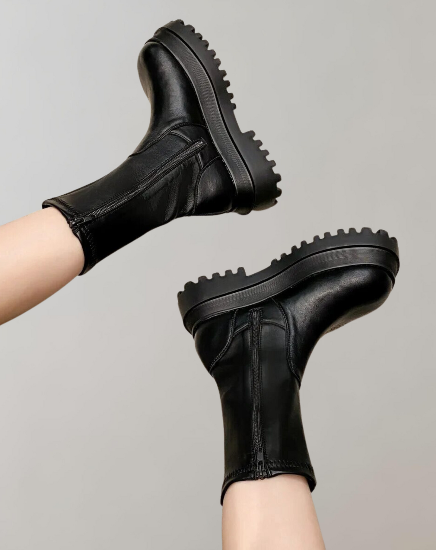 Black knee-high boots - stylish chunky sole ladies footwear