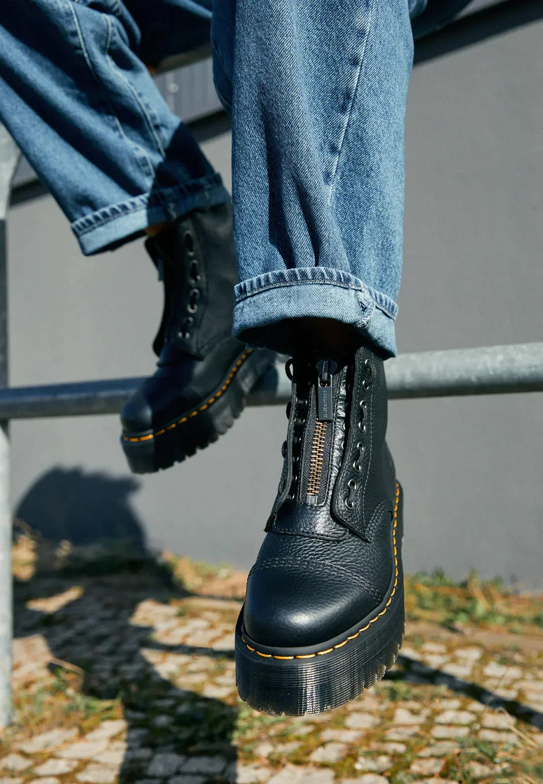 Black leather ankle boots - stylish ladies platform lace-up