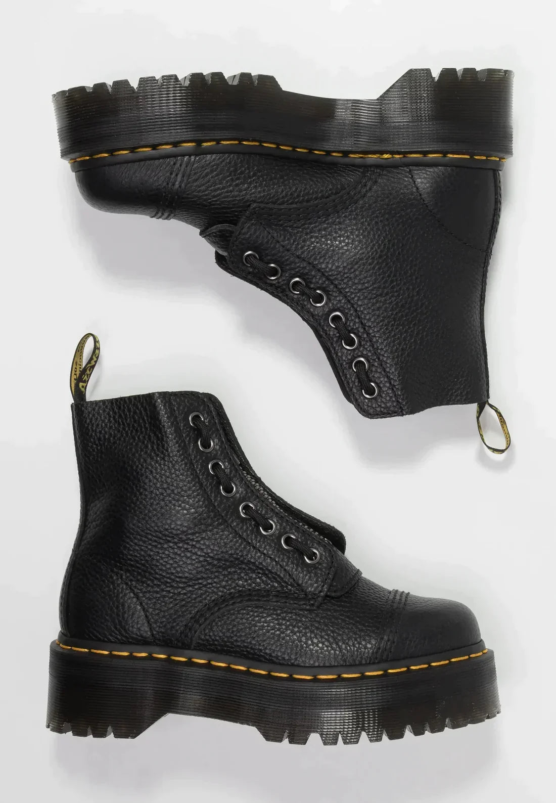 Black leather ankle boots - stylish ladies platform lace-up