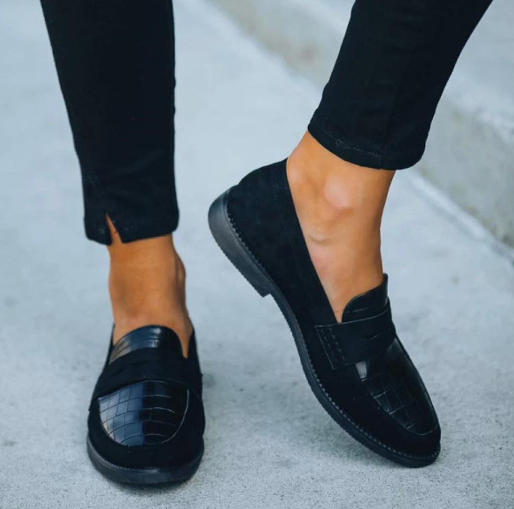 Black Leather Loafers - Elegant Slip-On Shoes For Ladies
