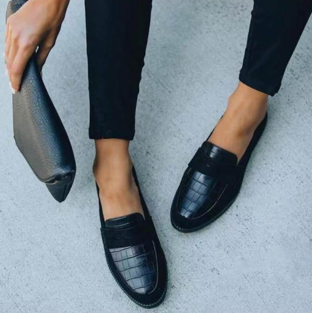 Black Leather Loafers - Elegant Slip-On Shoes For Ladies