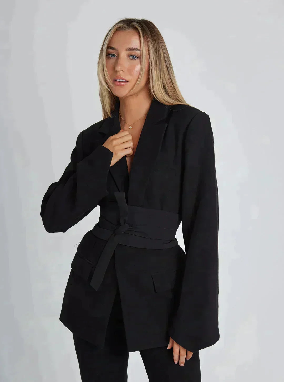 Blazer with belt - tailored ladies coat for smart casual occasions