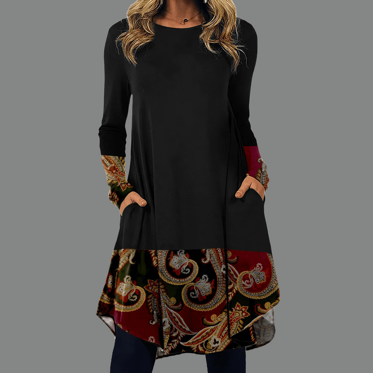 Boho style dress - elegant long ladies tunic with pockets