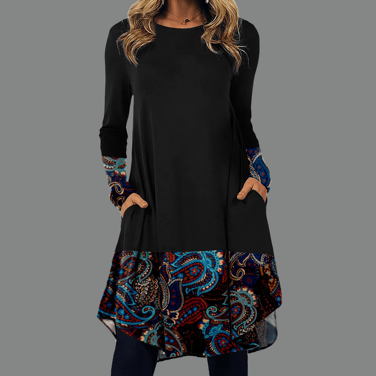 Boho style dress - elegant long ladies tunic with pockets