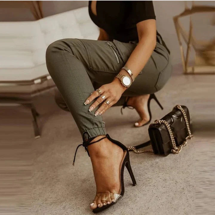 Cargo Jeans - Chic Grey Ladies Pants With Pockets