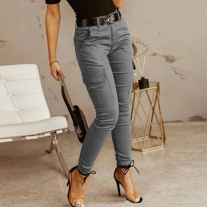 Cargo Jeans - Chic Grey Ladies Pants With Pockets