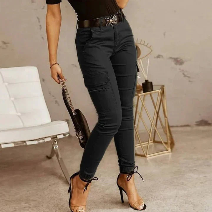 Cargo Jeans - Chic Grey Ladies Pants With Pockets