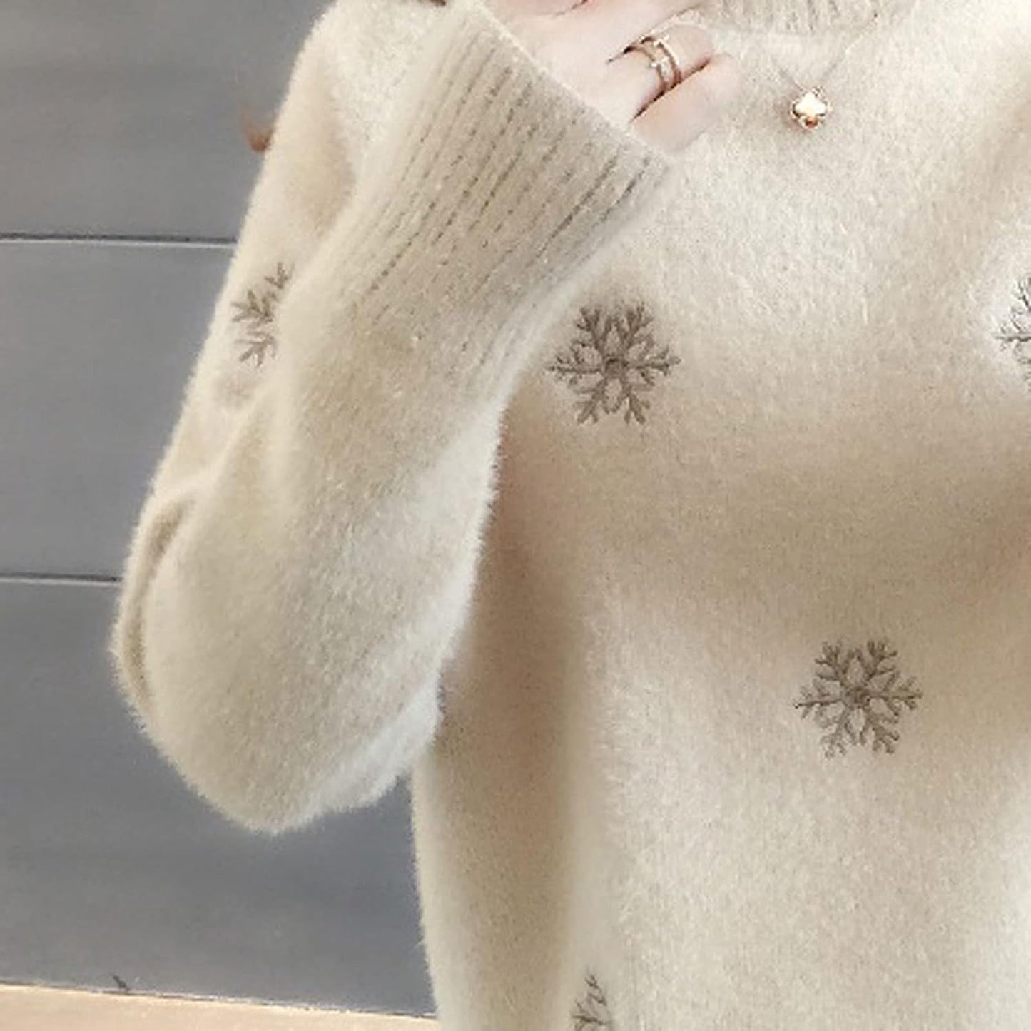 Chic Long Sleeve Ladies Knitted Sweater Dress - With Embroidered Detailing