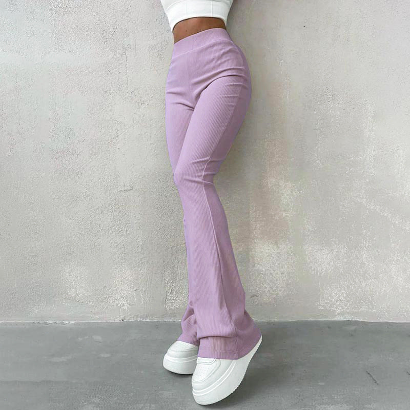 Cozy High Waist Flared Trousers - Ribbed Ladies Pants