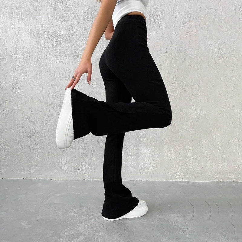 Cozy High Waist Flared Trousers - Ribbed Ladies Pants