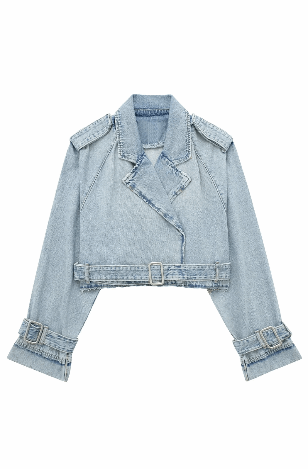 Denim Biker Jacket - Blue Ladies Denim Coat In A Modern Cropped Style