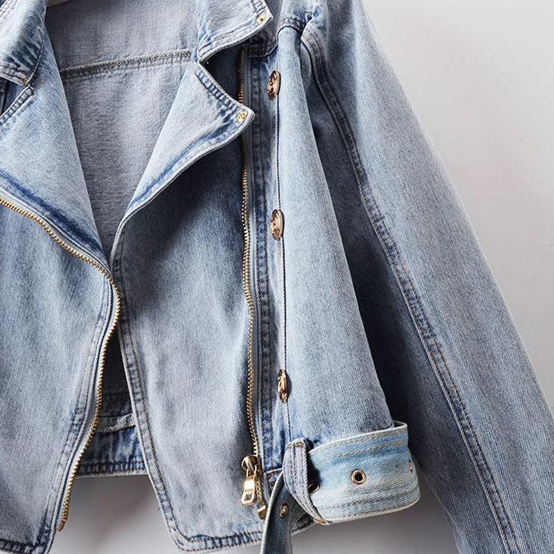 Denim Jacket - Chic Ladies Cropped Biker Jacket