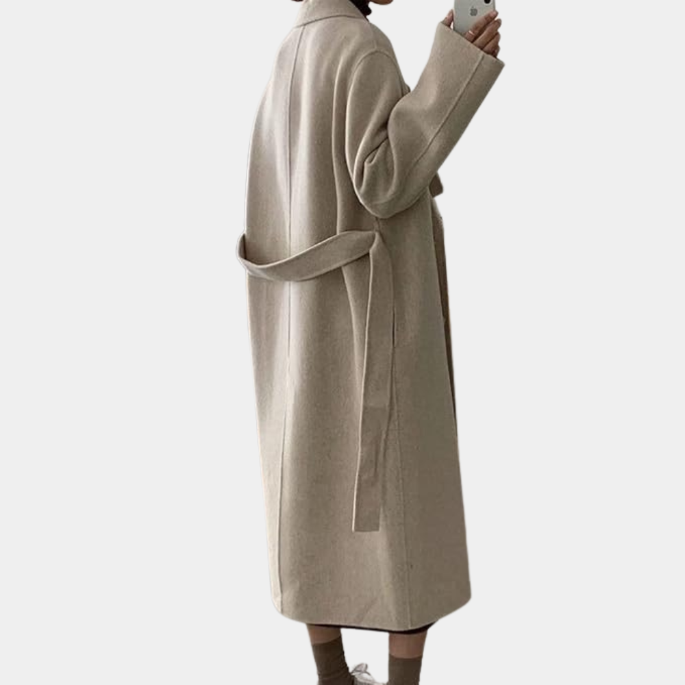 Double-breasted overcoat - ladies elegant wool blend coat