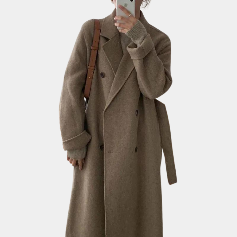 Double-breasted overcoat - ladies elegant wool blend coat