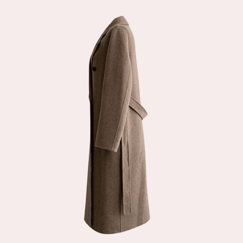 Double-breasted overcoat - ladies elegant wool blend coat