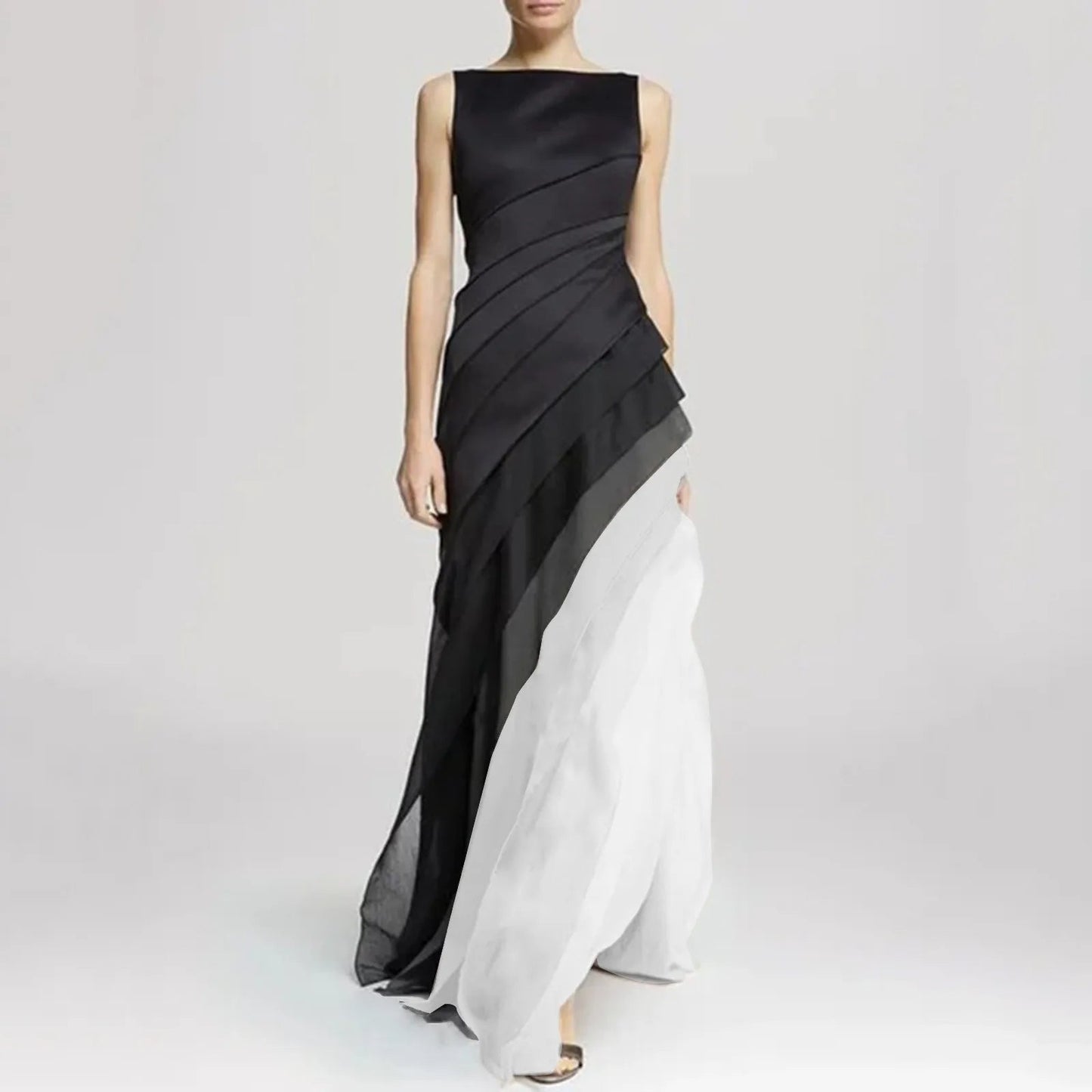 Elegant Evening Gown - Black Layered Ladies Dress