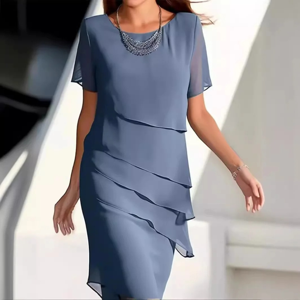 Elegant Midi Dress - Layered Ladies Dress In Chiffon