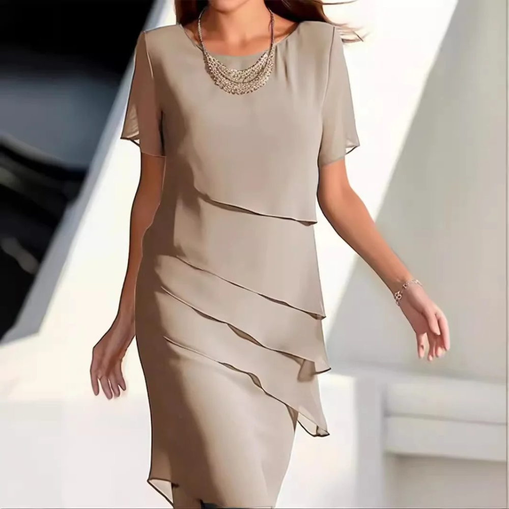 Elegant Midi Dress - Layered Ladies Dress In Chiffon