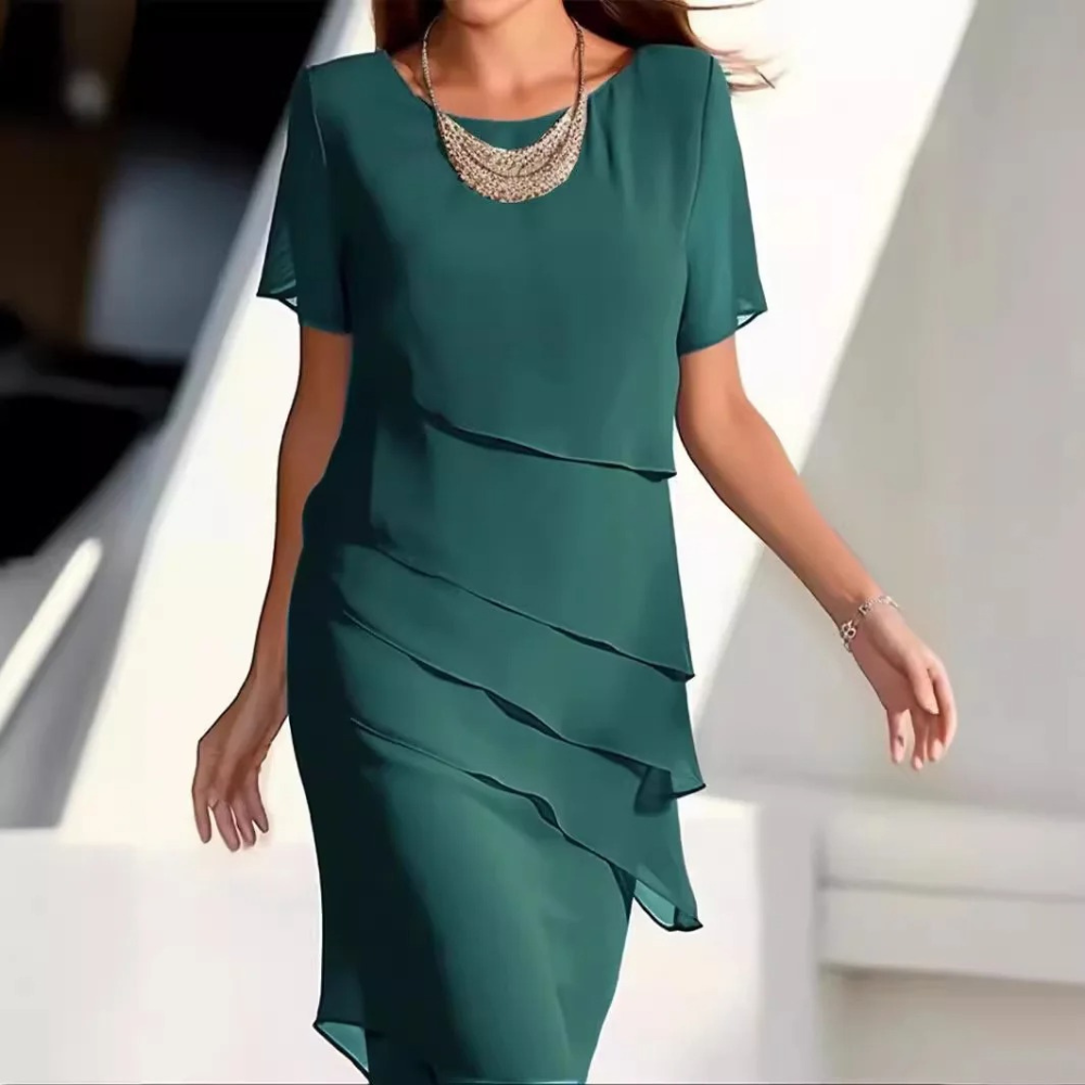 Elegant Midi Dress - Layered Ladies Dress In Chiffon