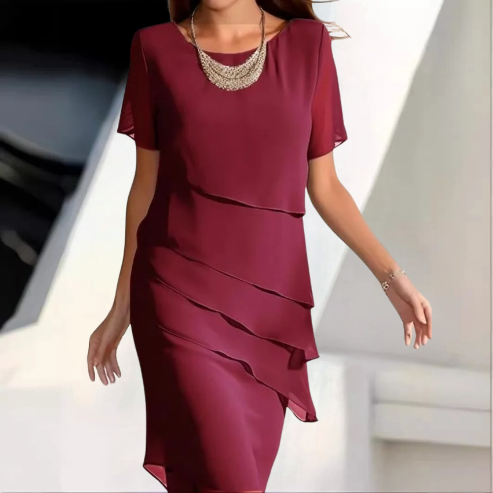 Elegant Midi Dress - Layered Ladies Dress In Chiffon