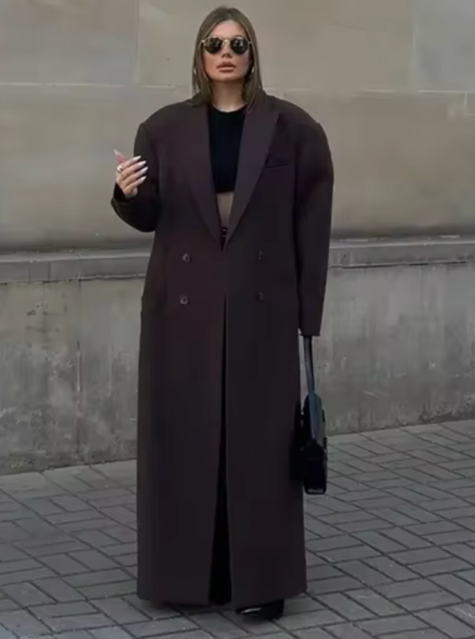 Elegant Trench Coat - Long Brown Women'S Winter Coat