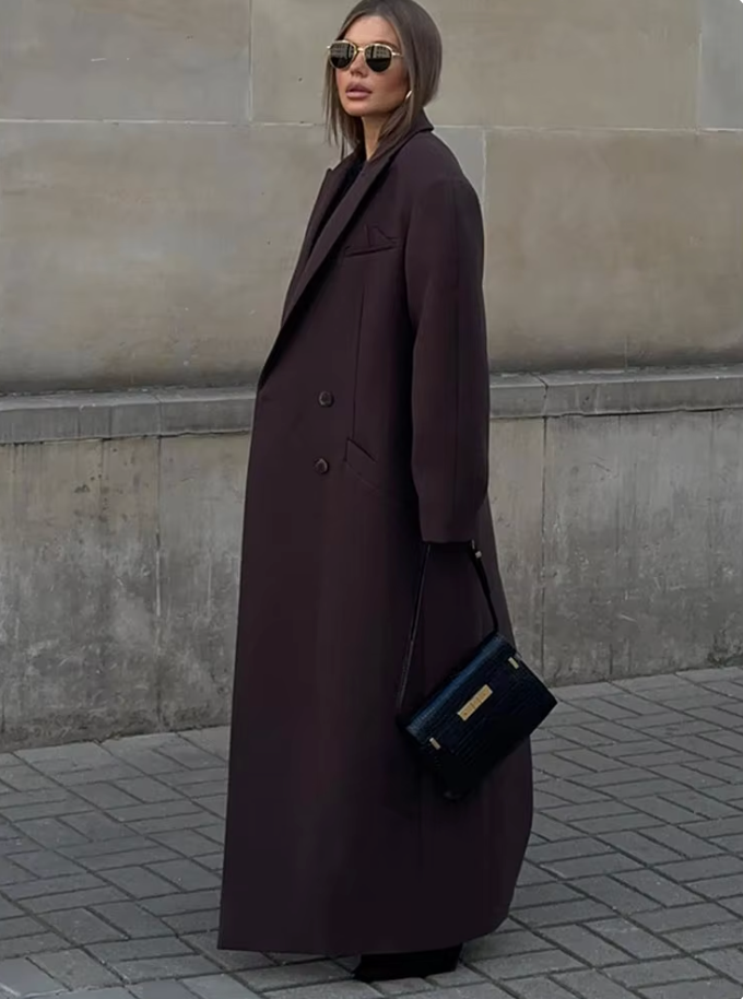 Elegant Trench Coat - Long Brown Women'S Winter Coat