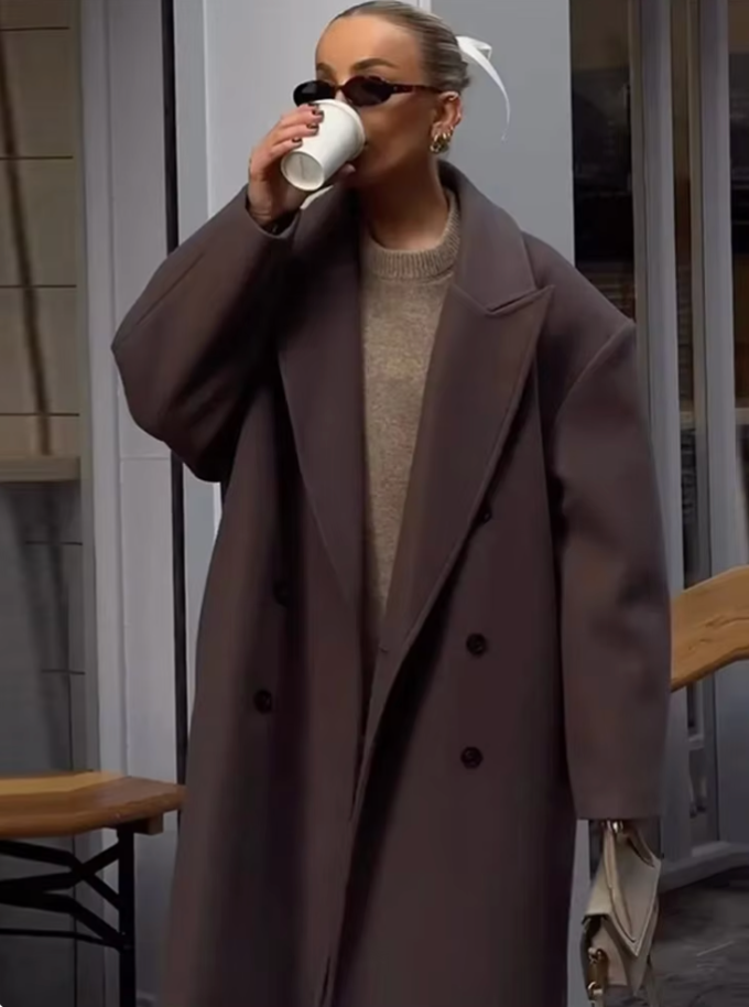 Elegant Trench Coat - Long Brown Women'S Winter Coat