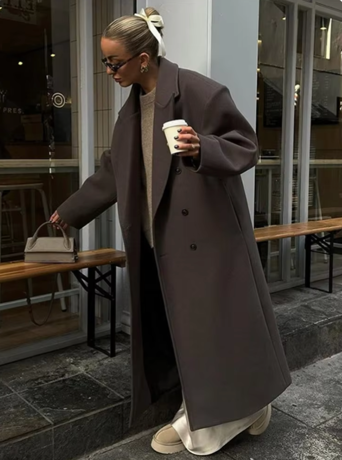 Elegant Trench Coat - Long Brown Women'S Winter Coat